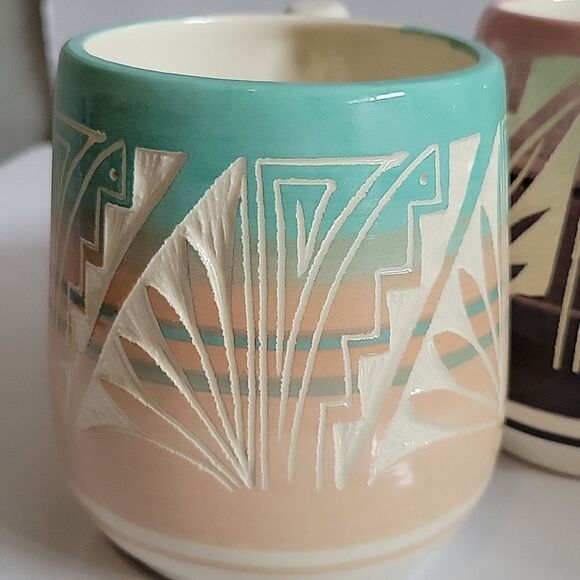Vintage Signed Ute Navajo Pottery mug Coffee Cup Excellent set of 4 - Picture 3 of 11